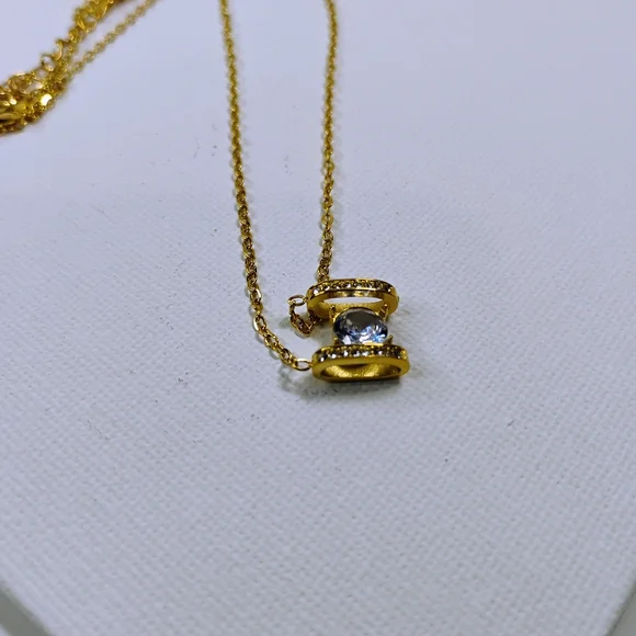 New Elegant Gold Necklace Stainless Steel with Crystal Pendant - Picture 6 of 8